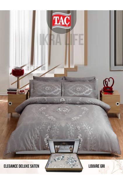 Louvre gri Deluxe Saten Cift kişilik Nevresim Takımı