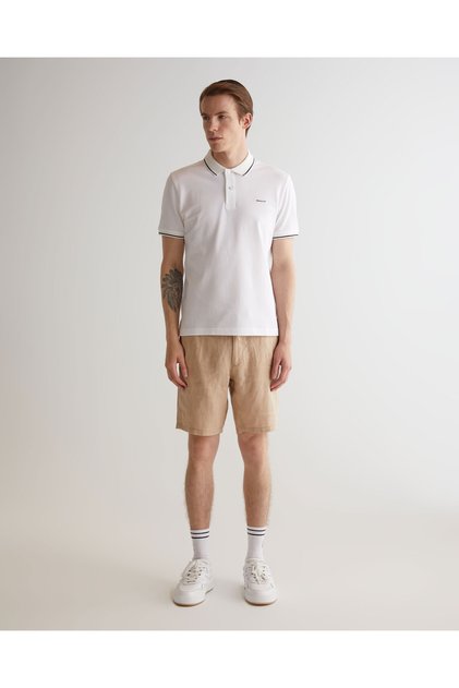 Erkek Bej Relaxed Fit Keten Şort