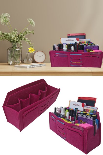 Desktop Pen Holder Organizer Fuchsia Color Office Organizer Multi-Compartment 3mm Felt