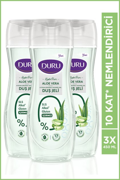 Hydro Pure Aloevera Duş Jeli 3x450ml SLS, Gluten İçermez
