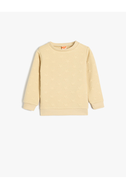 Sweatshirt Star Detailed Textured Crew Neck Long Sleeve