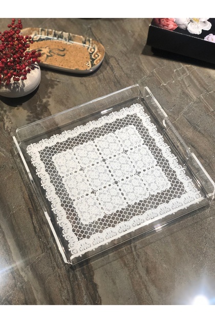 Queen Bee İstanbul Dantel Desenli Pleksi Tepsi 33cm X 33 Cm