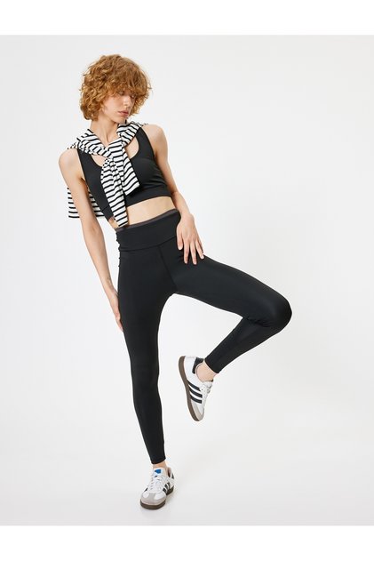 Sports Leggings High Waist Ribbed Ankle Length Slim Fit Interlock