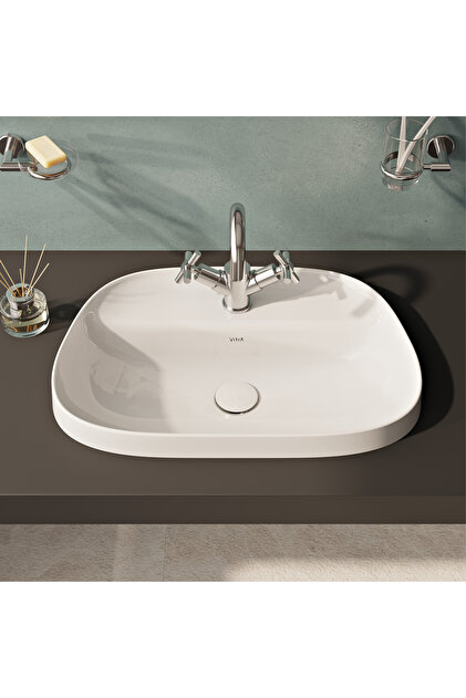 VitrA Frame 5696B403-0041 Tezgah Üstü TV Lavabo, Armatür Bantlı