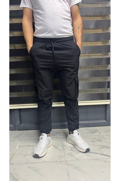 Men's Black Cargo Pocket Parachute Fabric