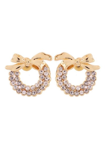 Zircon Stone Wreath Bow Earrings