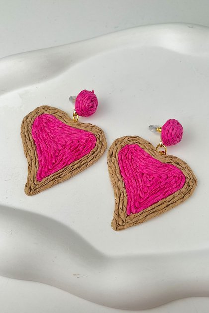 Woven Straw Heart Earrings (Width: 4.5cm Height: 5cm)