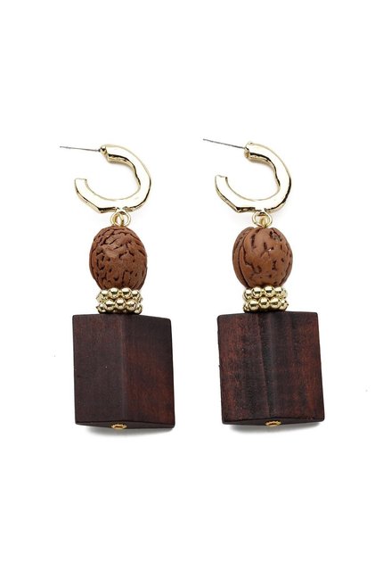 Wooden Earrings with Brown Walnut Figures