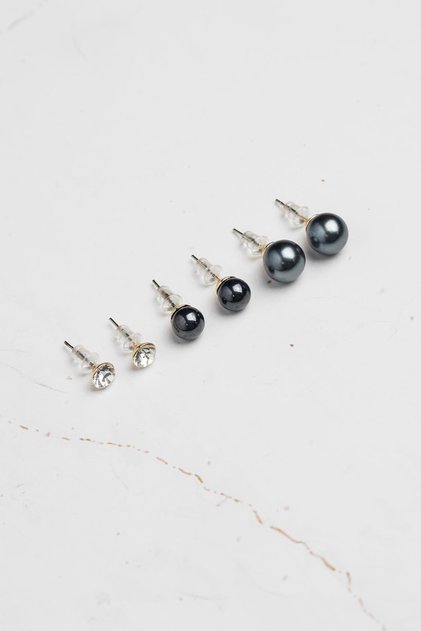 Anthracite Color Pearl Multiple Earrings Set