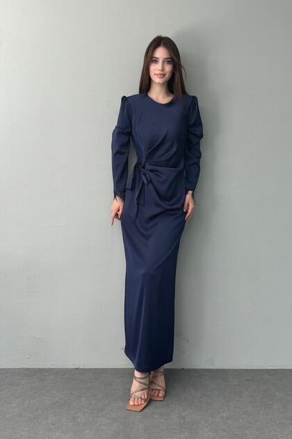 SLEEVE FRINGED SATIN DRESS