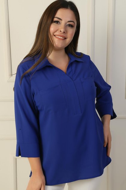Polo Neck Pocket Quarter Sleeve B.B. Blouse
