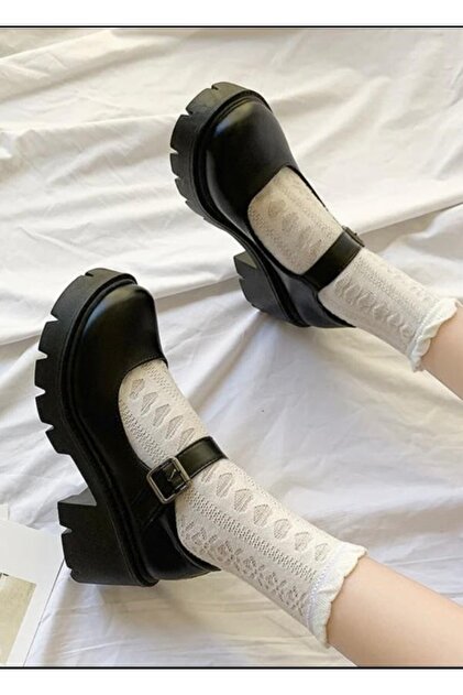 Siyah Rugan Oxford Kolej Lolita Ayakkabı