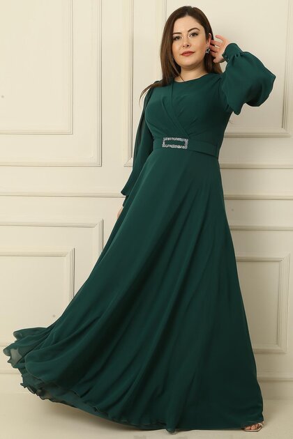 Double Breasted Collar Waist Belt Lined Plus Size Long Hijab Dress
