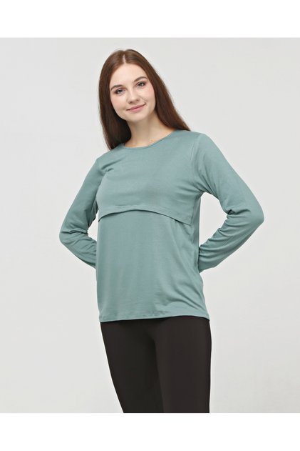 Khaki Open Detailed Breastfeeding T-Shirt