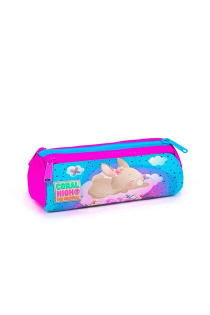 Blue Pink Rabbit Three Compartment Pencil Bag - Girl