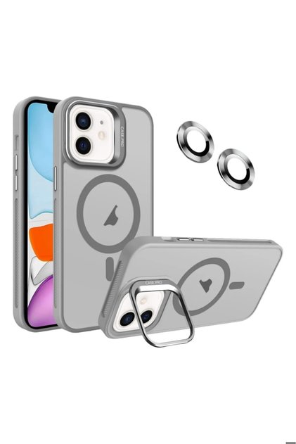 Apple Iphone 11 Uyumlu Kılıf Standlı Mat Magsafe Metal Tuşlu Kamera Lens Hediyeli Nevada Case