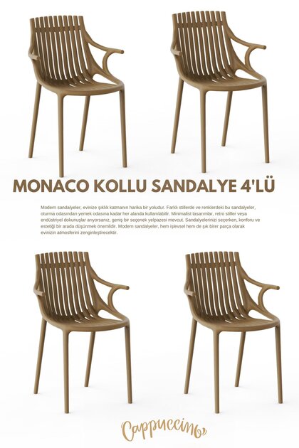 MONAKO KOLLU LÜX CAFE & RESTAURANT SANDALYESİ 4 Lü Set