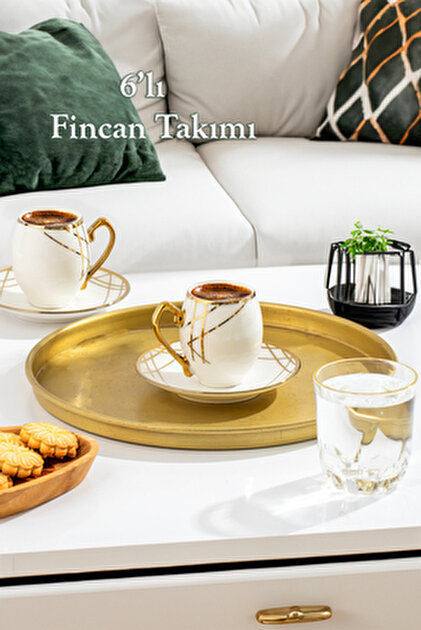 Porsima Rengin Altın Yaldızlı 6 Kişilik Fincan Seti 12 Parça Türk ...