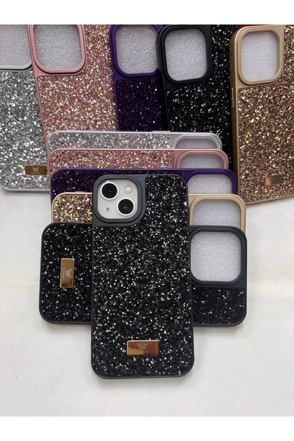 Apple iPhone 15 Plus - 14 Plus Compatible Glitter Full Stone Silicone Phone Cover (Case) Black