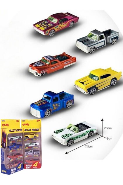 4'lü Metal Araba Vintage Klasik Model Nostaljik Diecast Araba Seti