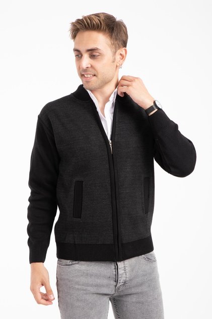 Men's Middle-Aged and over Knitwear Knitted Acrylic Zippered Winter Dad Cardigan 2062-Black