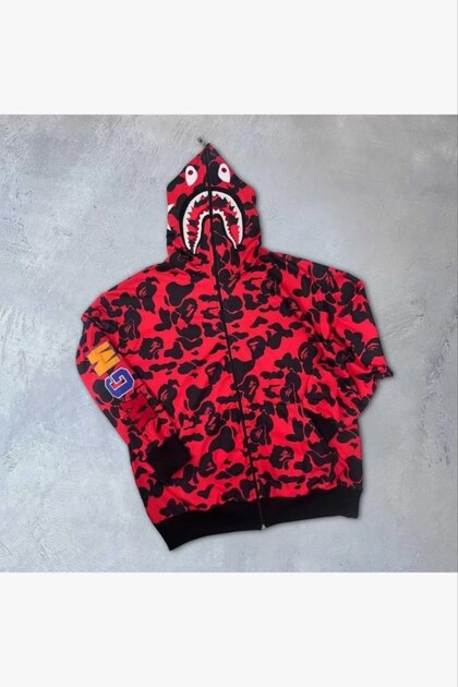 AXXAN BAPE PUBG x shark hoodie unisex hırka tam fermuarlı nakışlı