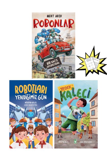 Robonlar - Yedek Kaleci - Robotları Yendiğimiz Gün 4.5. 6. 7. Sınıflar Okuma Kitapları -Boyama Hediy