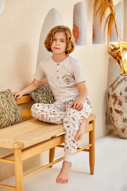 Boy's Cotton Combed Marina Cruises Printed Short Sleeve Pajamas Set
