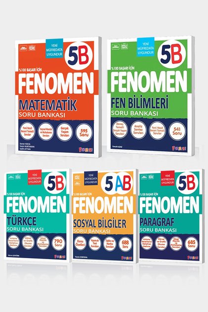 2025 Fenomen 5. Sınıf 5'li B Set (MatematikB, FenB, TürkçeB, SosyalAB, ParagrafB)