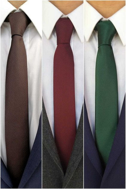 Brown Burgundy Green 5 cm Triple Tie Handkerchief Set