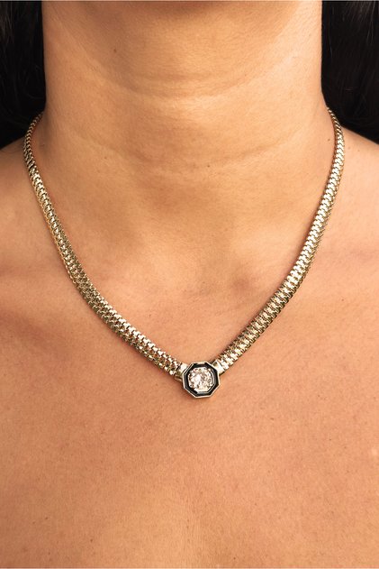 Gold Thick Chain Stone Steel Serenay Necklace