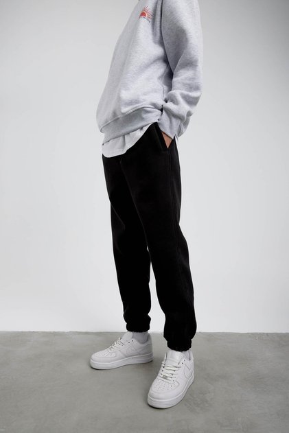 Men's Sweatpants with Black Elastic Cuffs, Loose Fit, 3 Thread Ribbed Cuffs