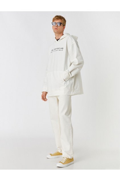 Baskılı Kapşonlu Sweatshirt Şardonlu