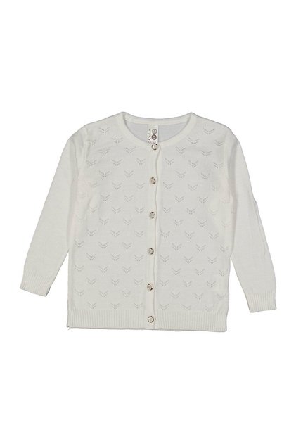 Girl's White Self Patterned Pearl Buttoned Knitwear Cardigan