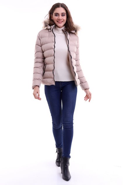 Tals Fashion Cream Color Hood Microjel Filled Plush Water and Wind Drucker Feature Coat 119