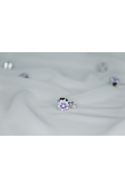 Dangle Purple Flower Stainless Steel Charm
