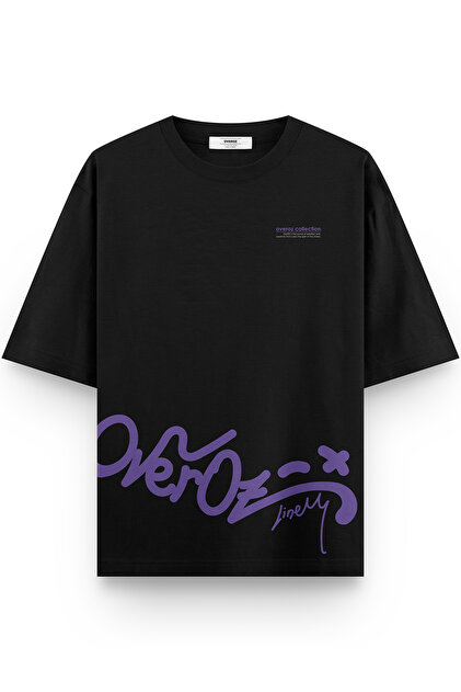 Overoz Graffiti Baskılı Yarı Oversize Siyah T-shirt 1240 - Fiyatı