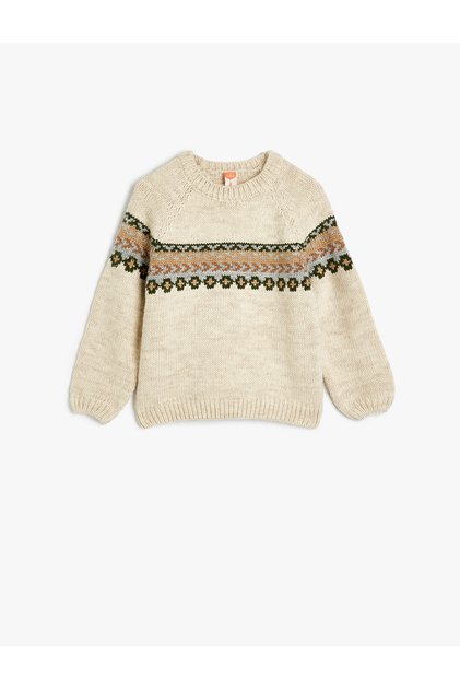 Crew Neck Long Sleeve Patterned Knitwear Sweater