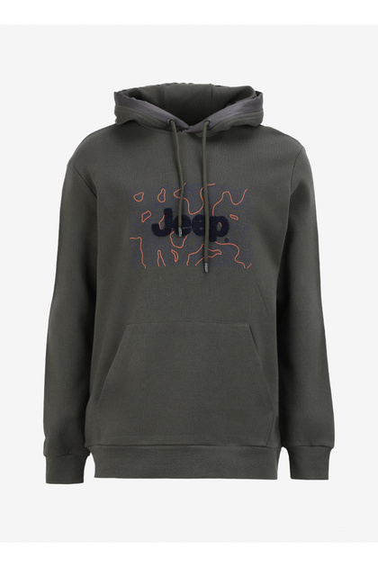 Jeep Kiremit Erkek Bisiklet Yaka Relaxed Baskılı Sweatshirt C4WM