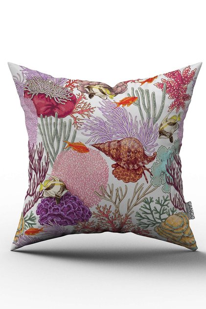 Double Sided White Multicolor Marine Pattern Digital Printed Throw Pillow Cover - Otyk765-Ct