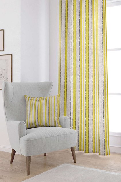Yellow Cream Ethnic Striped Patterned Digital Printed Curtain Cgh942-pr