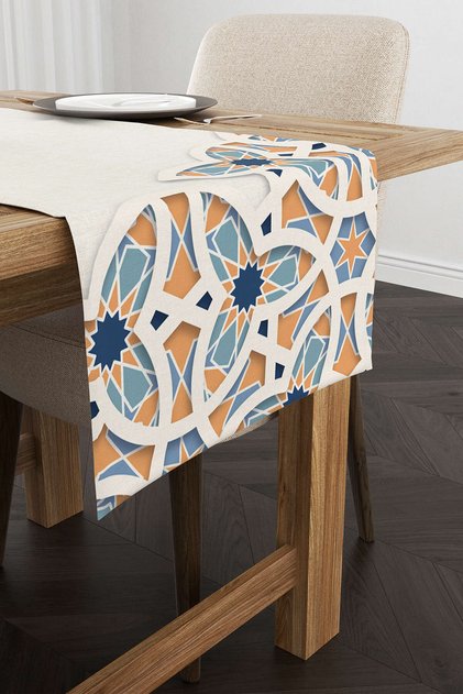 Cream Orange Ramadan Themed Decorative Patterned Digital Printed Runner Cgh1301-rn