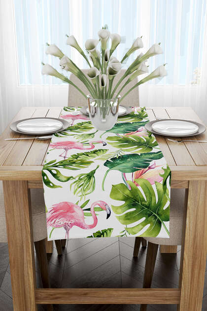 Pink Green Tropical Flamingo Patterned Digital Printed Runner - Otyk487-rn