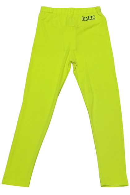 Girl's Dmnk Text Patterned Full Lycra Seasonal Phosphor Yellow Color Leggings