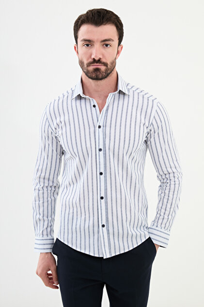 Striped Slim Fit Men's Shirt White - 27029.24K