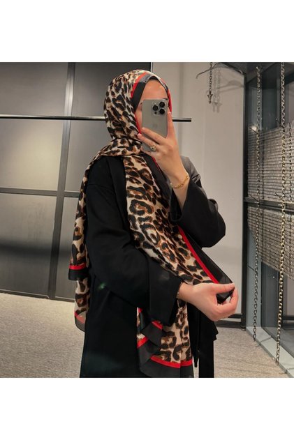 Leopar İthal Çift Taraflı Geniş İpek Vual Şal 200x85 cm