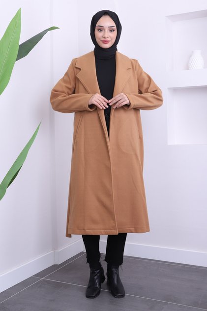 Camel Waist Belted Cashmere Coat