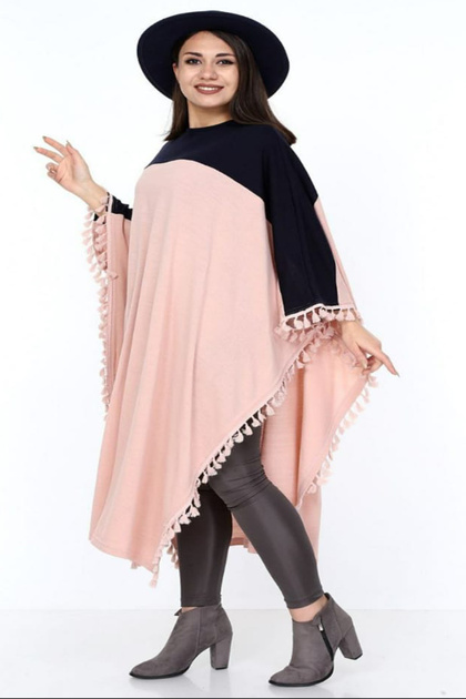 Women's Poncho Tasseled Two-Color Knitwear