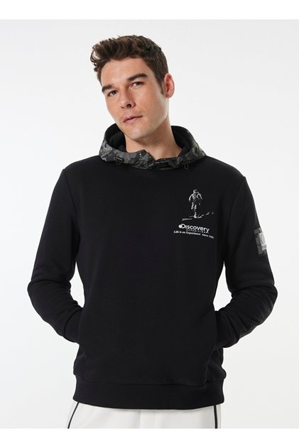 Siyah Erkek Kapüşon Relaxed Düz Sweatshirt D4WM-SWT3290 Beden: S
