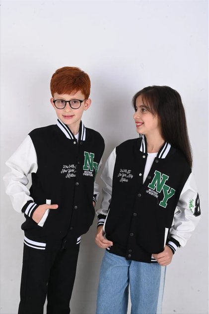 2'li New York Baskılı Unisex Oversize Kız,erkek Çocuk Kolej Ceket